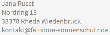 Impressum für Faltstore Sonnenschutz